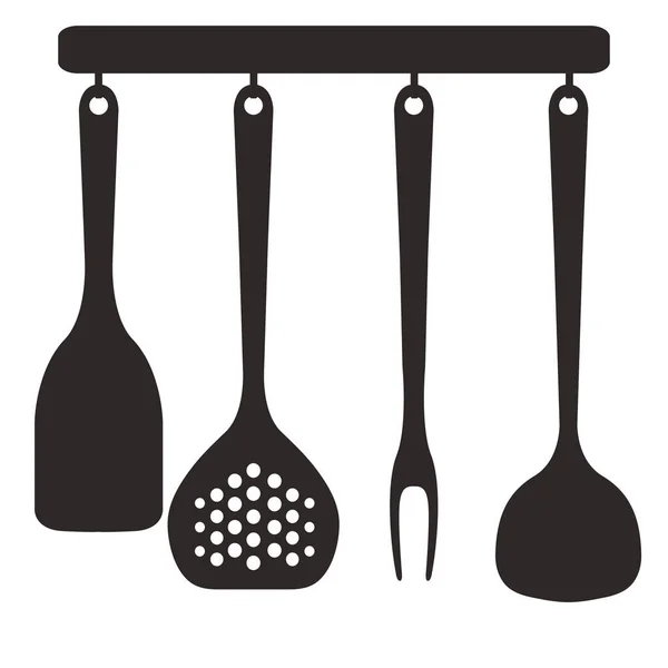 Herramientas de cocina en una percha. Ilustración vectorial aislada sobre fondo blanco . — Vector de stock