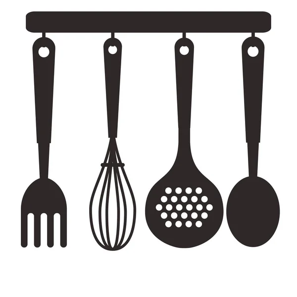 Herramientas de cocina en una percha. ilustración vectorial aislada sobre fondo blanco . — Vector de stock