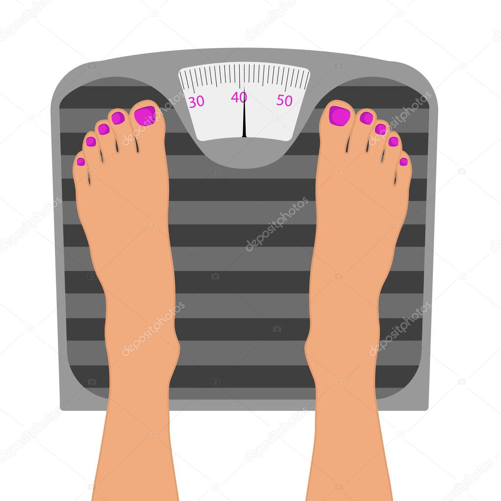 Persons Feet on Weighing Scale on a white background