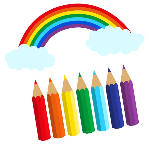 Set of colored pencils and rainbow. vector — Stock Vector