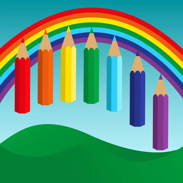 Set of colored pencils and rainbow. vector — Stock Vector