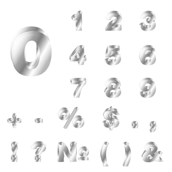 3D White font, numbers and punctuation marks.Vector set — Stock Vector