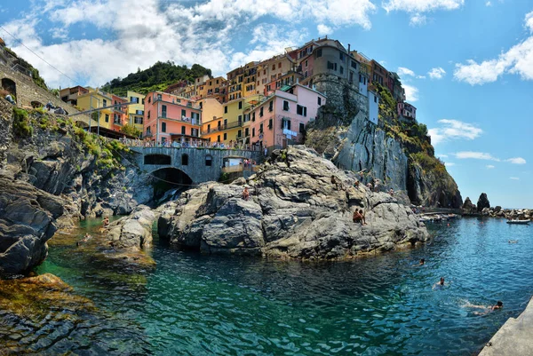 Manarola Dorp Schemerlicht Manarola Een Kleine Stad Provincie Van Spezia — Stockfoto