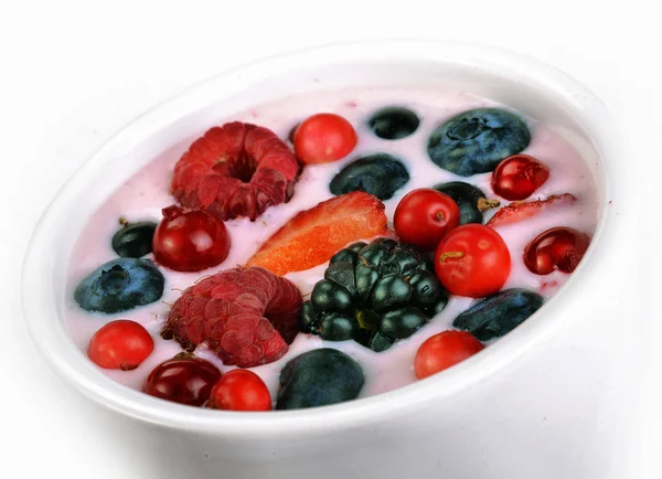 Iogurte Baga Iogurte Frutas Frescas Com Bagas Frescas — Fotografia de Stock