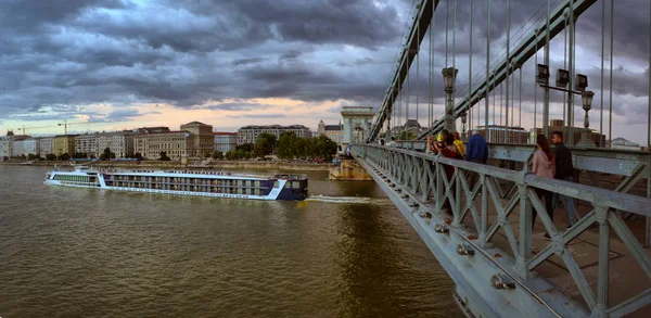 Duna Panoráma Budapesti Duna Parton Kilátás Duna Budapesti Szakaszára Budapest — Stock Fotó