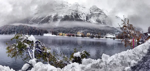 Panorama Della Città Sankt Moritz Saint Moritz San Maurizio Engadina — Foto Stock