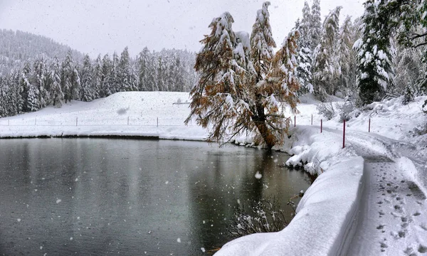 Vista Genérica Del Lago Congelado San Moriyz Durante Una Temporada — Foto de Stock
