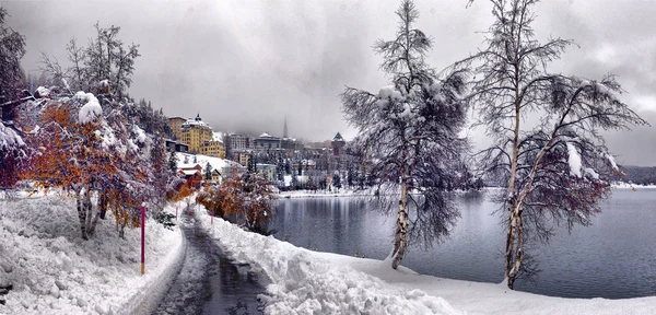 Panorama Města Sankt Moritz Saint Moritz San Maurizio Engadine Švýcarské — Stock fotografie