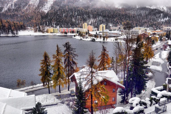 Panorama Della Città Sankt Moritz Saint Moritz San Maurizio Engadina — Foto Stock