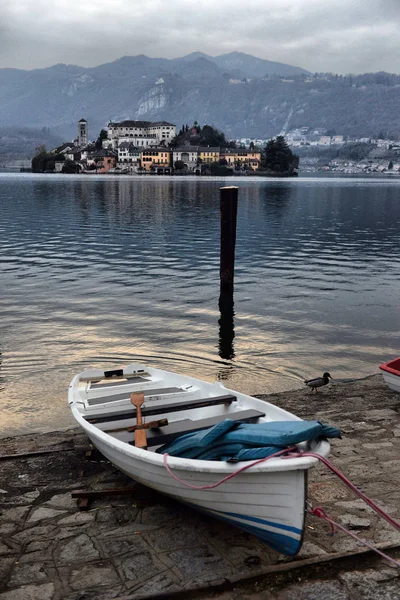 Orta Sjön Landskapet Orta San Giulio Byn Isola Giulio Och — Stockfoto