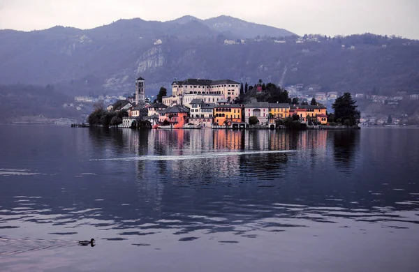 Orta Sjön Landskapet Orta San Giulio Byn Isola Giulio Och — Stockfoto