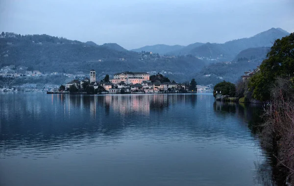 Orta Sjön Landskapet Orta San Giulio Byn Isola Giulio Och — Stockfoto