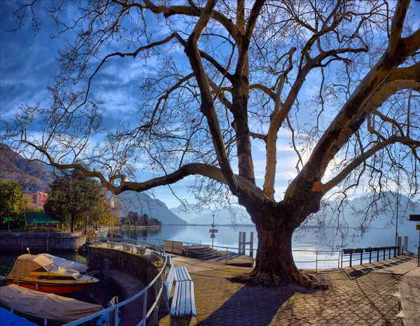 Panorama města na Ženevském jezeře, Švýcarsko — Stock fotografie