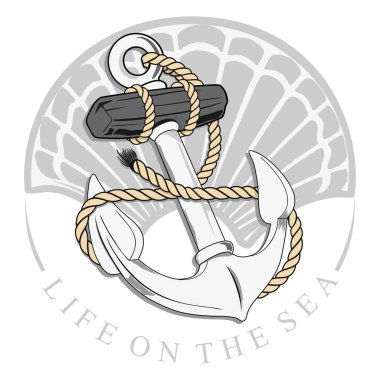 bir çapa ile marinara illüstrasyon bir ip tarafından ve arka planda altında yazıt hayat Denizi üzerinde bir kabuk bağladılar.