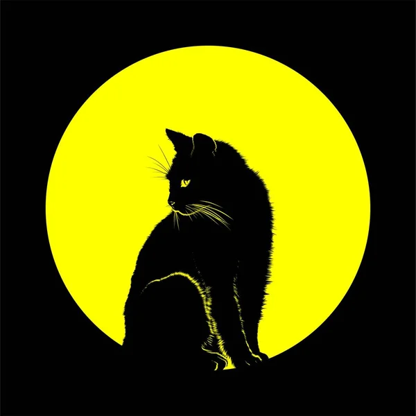 Gatto Silhouette Sullo Sfondo Della Luna — Vettoriale Stock