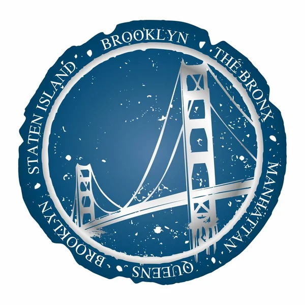Sketch Brooklyn Bridge All Names New York Districts — Stock Vector