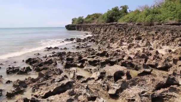 Las Olas Del Hermoso Océano Índico Azul Chocan Contra Costa — Vídeos de Stock