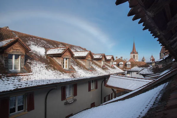 Rainbow Murten Town Switzerland Europe — Stock Photo, Image