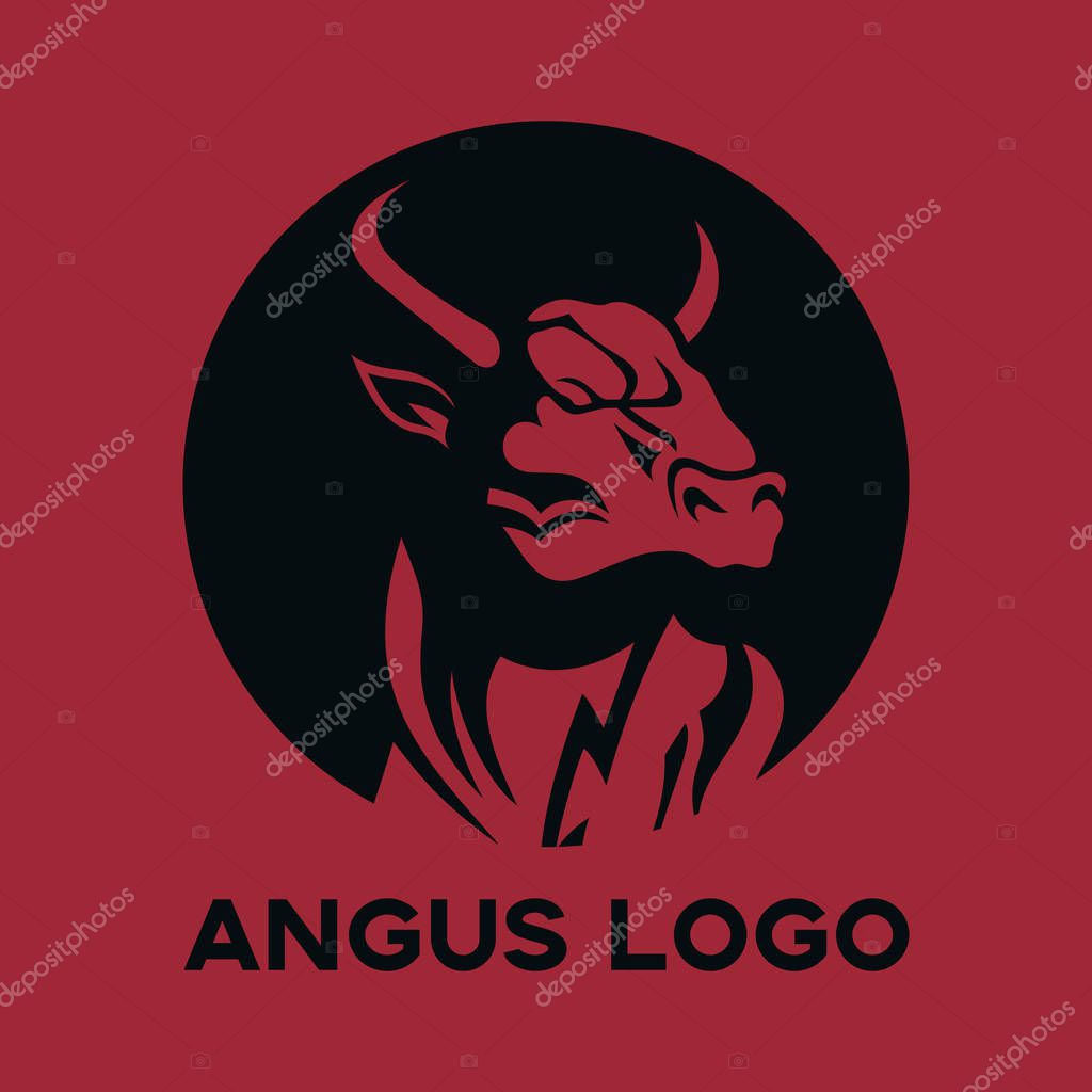 Vector image of a bull head with big horns. Logo with the head of a bull.