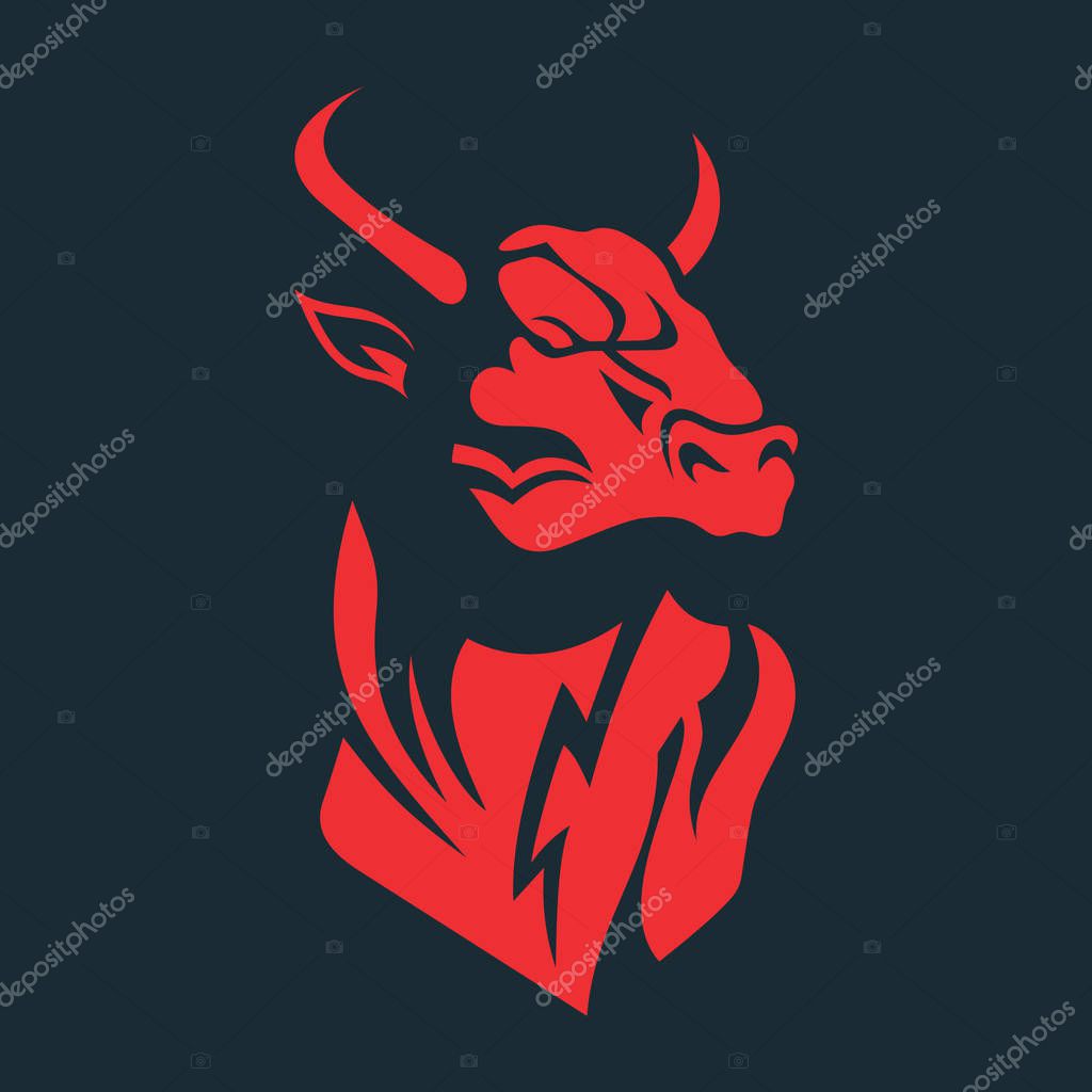 Vector image of a bull head with big horns. Logo with the head of a bull.