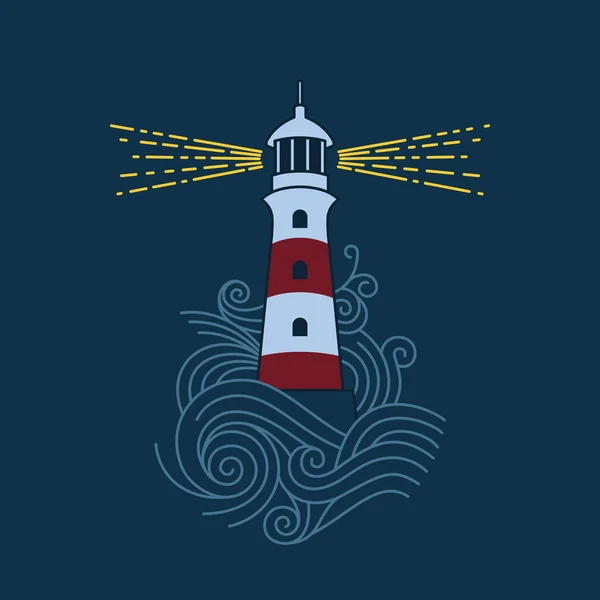 Phare parmi les vagues — Image vectorielle