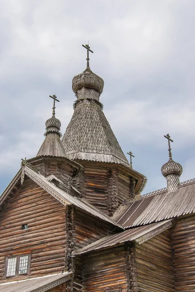 Régi Fából Készült Ortodox Templom Veliky Novgorod Orosz Faépítészet — Stock Fotó