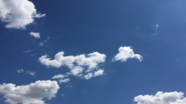 青い空の熱い太陽の下で白い雲が消えます 時間の経過運動雲 青空の背景と太陽 — ストック動画