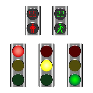 LED trafik ışıkları kırmızı, sarı veya yeşil ışık sürücüler ve yaya ışıklar kırmızı ve yeşil için gösterilen