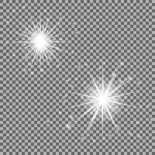 Effet lumineux lumineux avec transparence isolée. Lentilles, rayons, étoiles et scintillements Illustration De Stock