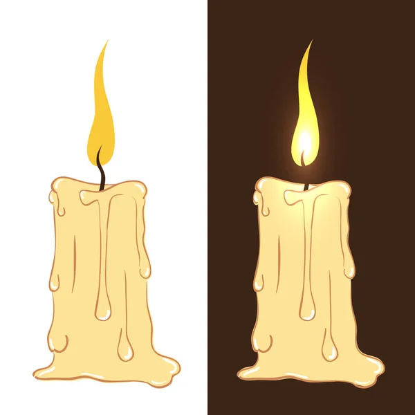 Deux Bougies Allumées Sur Fond Blanc Brun Illustration Vectorielle Dessinée — Image vectorielle