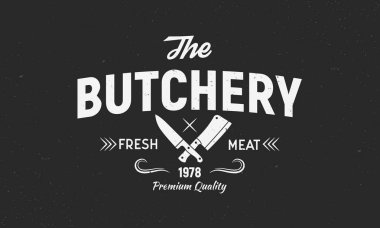 Koyu arka plan üzerinde kasaplık logo. Vektör çizim