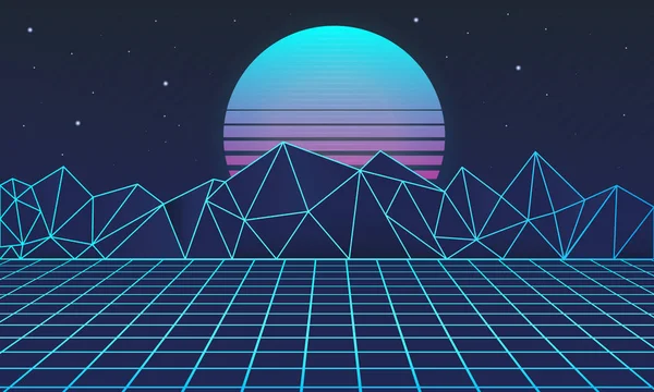 Fond Paysage Géométrique Moderne Nuit Lune Nuit Montagnes Étoiles Illustration — Image vectorielle