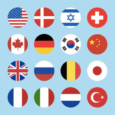 çeşitli ülkelerin renkli bayraklar vektör çizim 
