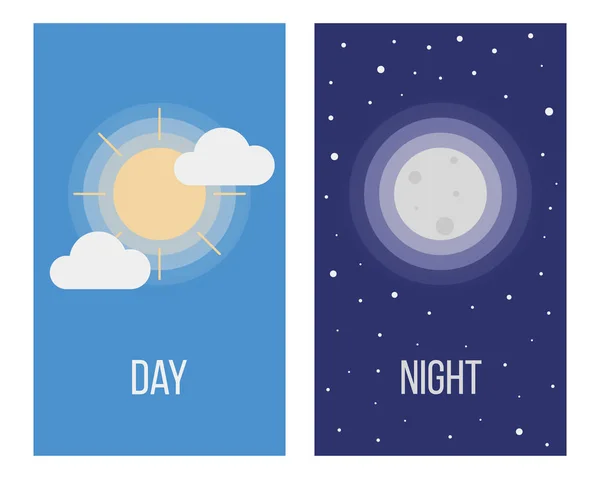 Vector Illustration Colored Sun Moon Day Night Concept — Stock Vector