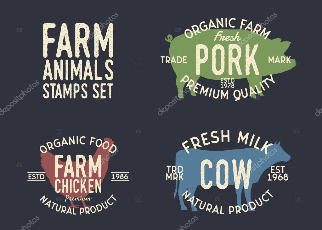 Vector illustration of colored creative animal farm logo