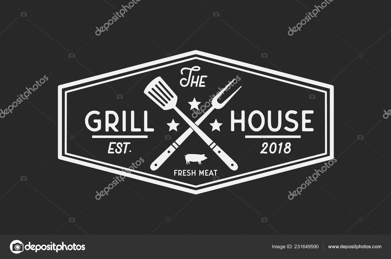 Vektor Logo Des Grills Restaurant Logo Mit Grillgabel Und Spachtel