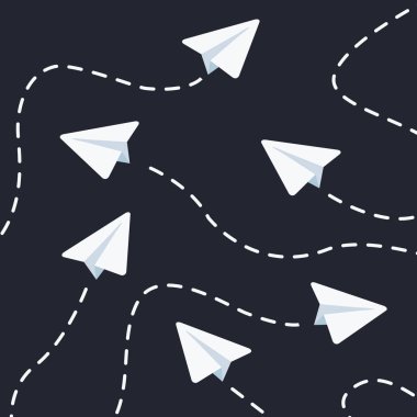 Kesik çizgili kağıt uçaklar uçurmak. Desen, arka plan. Vektör çizimi