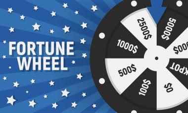 Mavi arkaplanda metin için izole edilmiş yıldızlı şans çarkı.