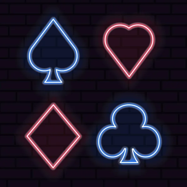 Poker Leuchtreklame Leuchtreklame Logo Des Pokerclubs Emblem Lichtbanner Vektorillustration — Stockvektor