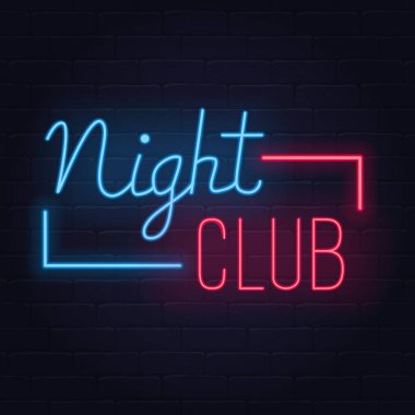 Gece kulübü neon işareti. Gece kulübü logosu, amblemi. Işık lı afiş. Vektör çizimi