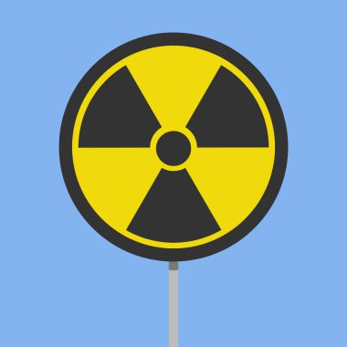 Radyasyon sembolü, mavi arka plan üzerinde izole işareti.
