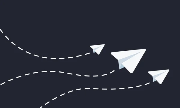 Drie Vliegende Papieren Vliegtuigen Teamwork Concept Vector Illustratie — Stockvector