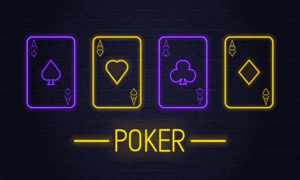 Poker Néon Signe Lot Néon Logo Club Poker Emblème Bannière — Image vectorielle