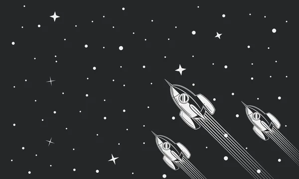 Rockets Lancement Bannière Concept Horizontal Illustration Vintage Lancement Fusée — Image vectorielle