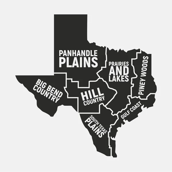 Texas Mapa Regiones Texas State Icon Mapa Del Póster Ilustración — Vector de stock