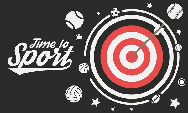 Time Sport Vintage Poster Sport Icons Football Basketball Volleyball Baseball — Stock Vector