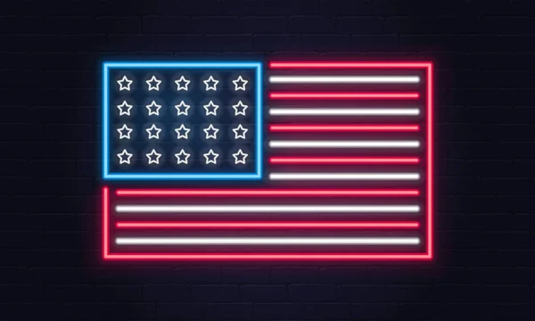 ABD bayrağı. Amerika Birleşik Devletleri bayrağı neon tabela. ABD logo, amblem. Dört Temmuz neon poster. Işık afiş. Vektör çizim. 