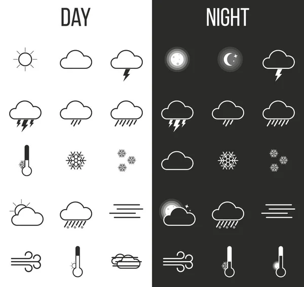 Ícones Meteorológicos Dia Noite Preto Branco Ilustração Vetorial — Vetor de Stock