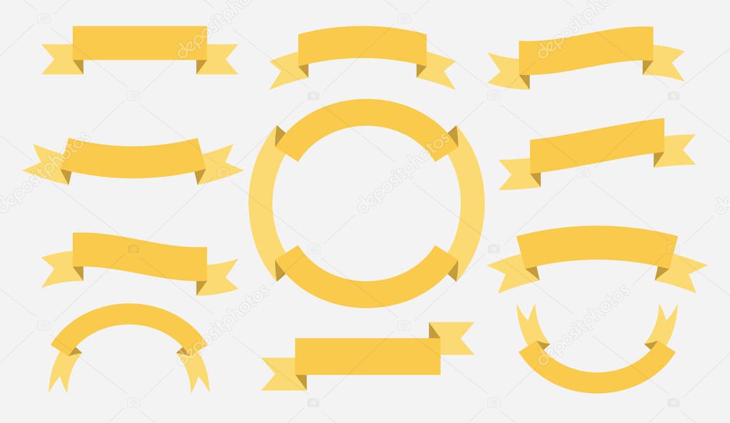 Set of yellow ribbons banners. Vector illustration