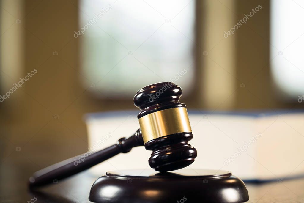 wooden gavel in court, justice and law concept 